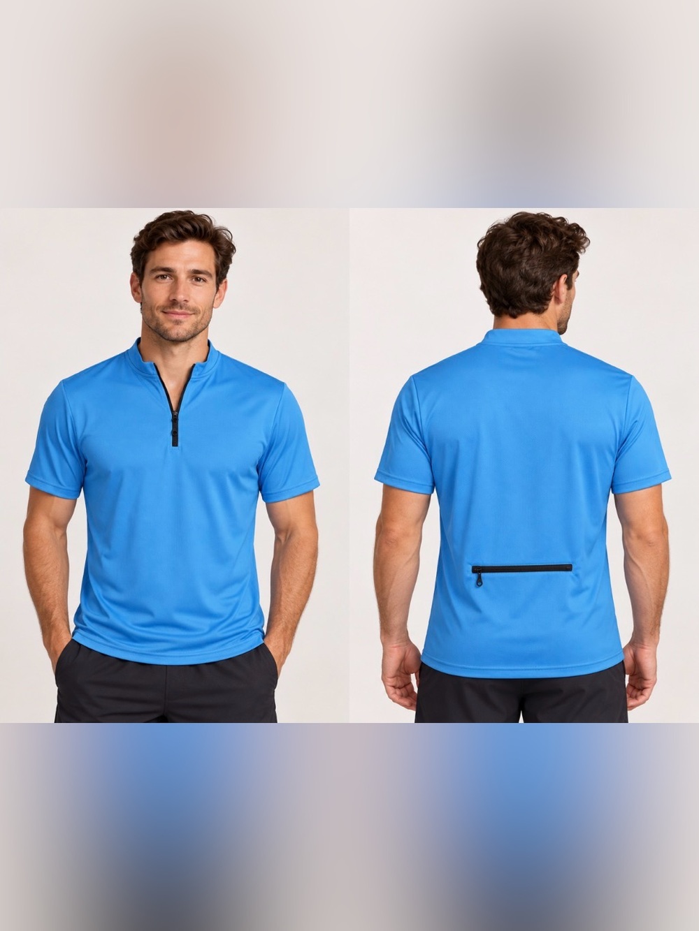 Qualicos Men’s Blue Quarter Zip Athletic Shirt Small Short Sleeve Back Pocket